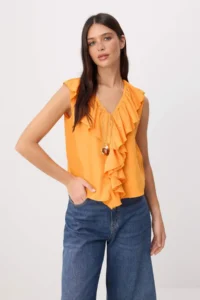TRENDYOLMİLLA Orange Ruffle Detailed Weaving Blouse