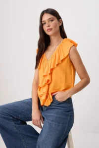 TRENDYOLMİLLA Orange Ruffle Detailed Weaving Blouse - Image 2