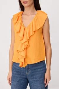 TRENDYOLMİLLA Orange Ruffle Detailed Weaving Blouse - Image 3