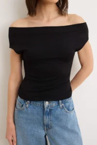 TRENDYOLMİLLA Black Fitted Carmen Collar Sleeveless Flexible Knitting Blouse - Image 3