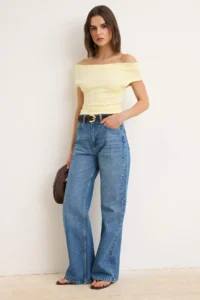 TRENDYOLMİLLA Yellow Fitted Carmen Collar Sleeveless Flexible Knitting Blouse - Image 2