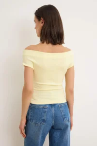 TRENDYOLMİLLA Yellow Fitted Carmen Collar Sleeveless Flexible Knitting Blouse - Image 4