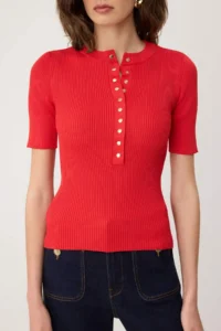 TRENDYOLMİLLA Red Snap Button Detailed Ribbed Summer Knitwear Blouse - Image 3