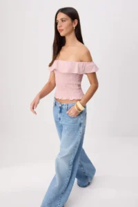 TRENDYOLMİLLA Pink Fitted Strapless Sleeveless Gipelli Soild 100% Cotton Knitting Blouse - Image 2