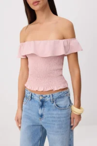 TRENDYOLMİLLA Pink Fitted Strapless Sleeveless Gipelli Soild 100% Cotton Knitting Blouse - Image 3