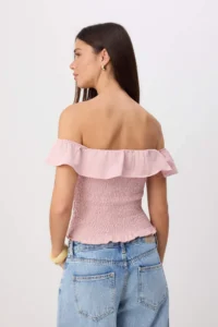 TRENDYOLMİLLA Pink Fitted Strapless Sleeveless Gipelli Soild 100% Cotton Knitting Blouse - Image 4