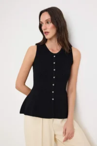 TRENDYOLMİLLA Black Special Summer Yarn Peplum Detailed Blouse - Image 2