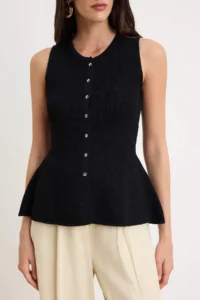 TRENDYOLMİLLA Black Special Summer Yarn Peplum Detailed Blouse - Image 3