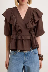 TRENDYOLMİLLA Brown Frilly Tencel Blouse - Image 3