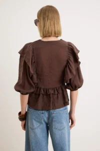TRENDYOLMİLLA Brown Frilly Tencel Blouse - Image 4