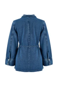 TRENDYOLMİLLA Mavi Arched 100% Cotton Oversized DENIM Jacket - Image 6