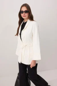 TRENDYOLMİLLA Ecru Arched 100% Cotton Oversized DENIM Jacket - Image 2