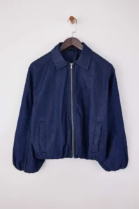 TRENDYOLMİLLA DARK BLUE Bomber Jacket 100% Cotton DENIM Jacket - Image 5