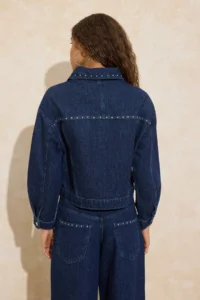 TRENDYOLMİLLA Mavi Draped Accessory Detailed 100% Cotton DENIM Jacket - Image 6