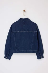 TRENDYOLMİLLA Mavi Draped Accessory Detailed 100% Cotton DENIM Jacket - Image 8