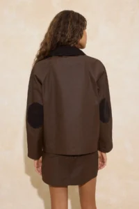 TRENDYOLMİLLA Brown Velvet Collar Detailed Coated Material 100% Cotton Oversized DENIM Jacket - Image 4
