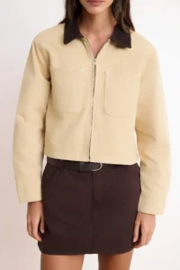 TRENDYOLMİLLA Beige Yaka Detailed 100% Cotton DENIM Jacket - Image 3