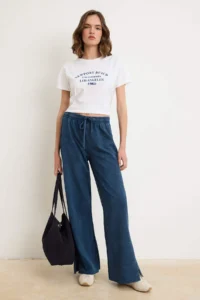 TRENDYOLMİLLA Indigo Straight/Pipe Both Wash Effect Thin Knitting Sweatpants