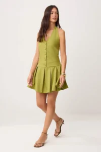 TRENDYOLMİLLA Green pleated Short / Mini Weaving Dress