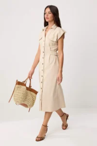 TRENDYOLMİLLA Stone Accessory Detailed Midi Weaving Shirt Dress - Image 2