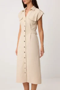 TRENDYOLMİLLA Stone Accessory Detailed Midi Weaving Shirt Dress - Image 3