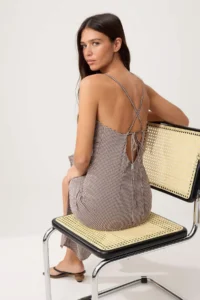 TRENDYOLMİLLA Brown Plaid/Checkered Binding Detailed Sleeveless Midi Weaving Dress - Image 4