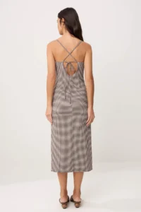TRENDYOLMİLLA Brown Plaid/Checkered Binding Detailed Sleeveless Midi Weaving Dress - Image 5