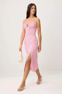 TRENDYOLMİLLA Pink Plaid/Checkered Binding Detailed Sleeveless Midi Weaving Dress - Image 2