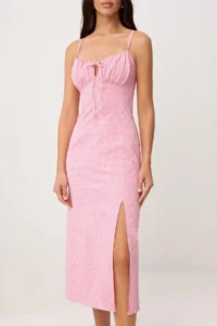 TRENDYOLMİLLA Pink Plaid/Checkered Binding Detailed Sleeveless Midi Weaving Dress - Image 4