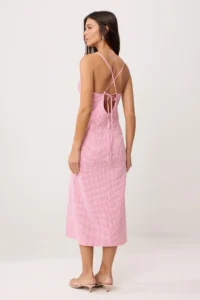 TRENDYOLMİLLA Pink Plaid/Checkered Binding Detailed Sleeveless Midi Weaving Dress - Image 5