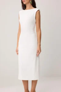 TRENDYOLMİLLA Ecru Lined Back Detailed Midi Flexible Weaving Dress - Image 3