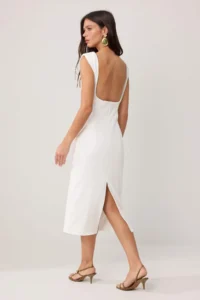 TRENDYOLMİLLA Ecru Lined Back Detailed Midi Flexible Weaving Dress - Image 4