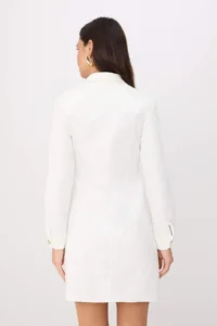 TRENDYOLMİLLA Ecru Gold buttoned Long Sleeve Mini Gabardine Weaving Dress - Image 4