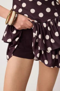 TRENDYOLMİLLA Brown Polka Dot Sleeveless Satin OF shorts Frilly Knitting Dress - Image 4