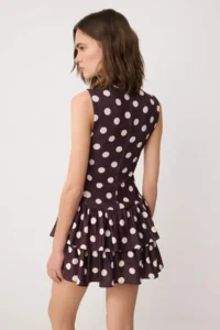 TRENDYOLMİLLA Brown Polka Dot Sleeveless Satin OF shorts Frilly Knitting Dress - Image 5