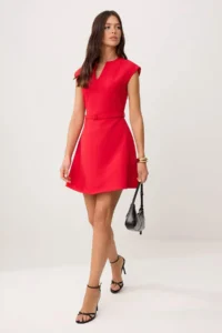 TRENDYOLMİLLA Red Plain Midi Weaving Dress