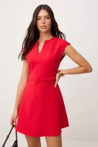 TRENDYOLMİLLA Red Plain Midi Weaving Dress - Image 2