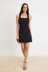 TRENDYOLMİLLA Black Bant Sleeveless Mini Flexible Weaving Dress