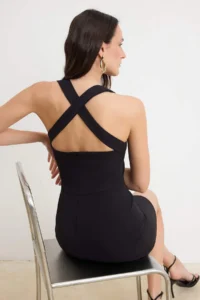 TRENDYOLMİLLA Black Bant Sleeveless Mini Flexible Weaving Dress - Image 4