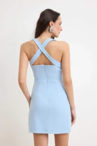 TRENDYOLMİLLA Light Blue Bant Sleeveless Mini Flexible Weaving Dress - Image 3