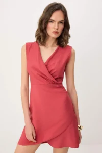 TRENDYOLMİLLA More Sustainable Brick Red Double breasted Yaka Mini Weaving Dress - Image 2