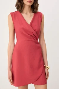 TRENDYOLMİLLA More Sustainable Brick Red Double breasted Yaka Mini Weaving Dress - Image 3