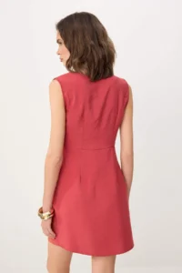 TRENDYOLMİLLA More Sustainable Brick Red Double breasted Yaka Mini Weaving Dress - Image 4
