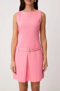 TRENDYOLMİLLA Pink Belt Detailed Short / Mini Weaving Dress - Image 3