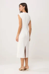 TRENDYOLMİLLA Ecru Lined Accessory Detailed Sleeveless Midi Flexible Weaving Dress - Image 4