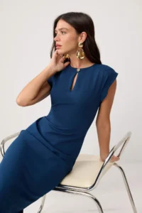 TRENDYOLMİLLA Petrol Accessory Detailed Sleeveless Midi Flexible Weaving Dress - Image 2