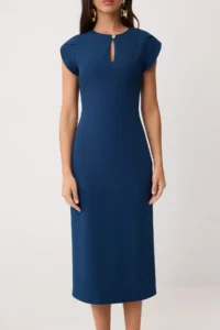 TRENDYOLMİLLA Petrol Accessory Detailed Sleeveless Midi Flexible Weaving Dress - Image 3