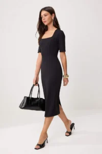 TRENDYOLMİLLA Black Fitted Sleeveless Midi Flexible Weaving Dress