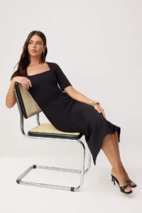 TRENDYOLMİLLA Black Fitted Sleeveless Midi Flexible Weaving Dress - Image 2