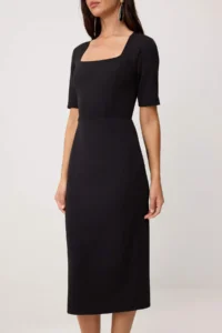 TRENDYOLMİLLA Black Fitted Sleeveless Midi Flexible Weaving Dress - Image 3